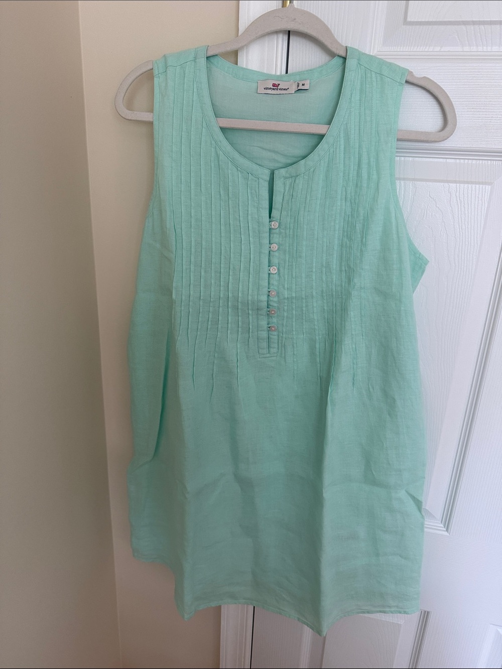 🌸Vineyard Vines Sleeveless Mint Linen Dress with Pintuck Front